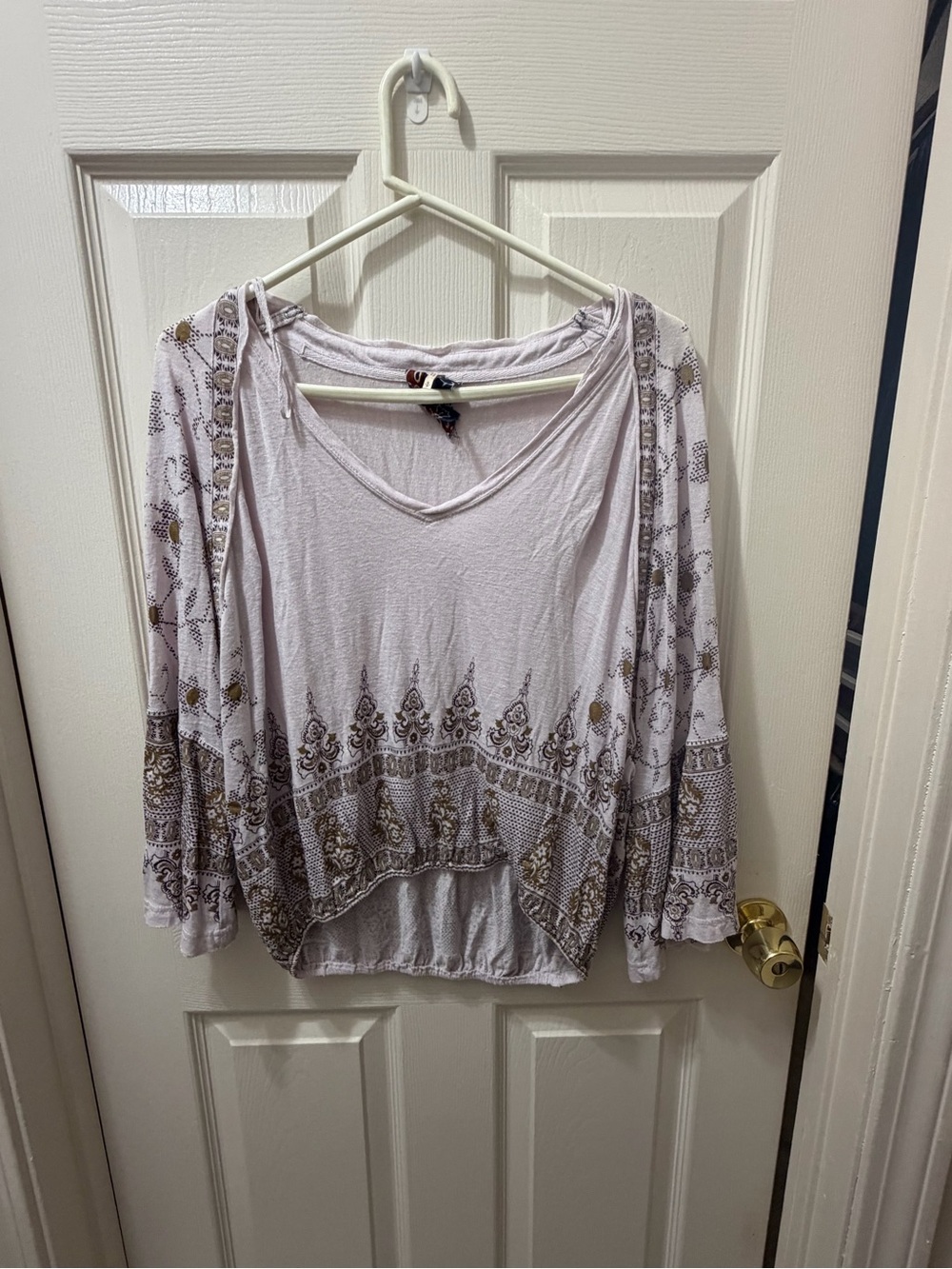 Free People Lavender Boho V-Neck Tunic with Paisley Border